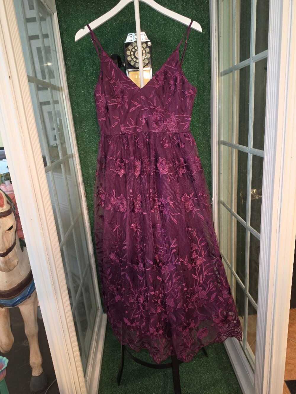 Lulus Pure Poise Plum Dark Purple Embroidered Tulle Midi Dress